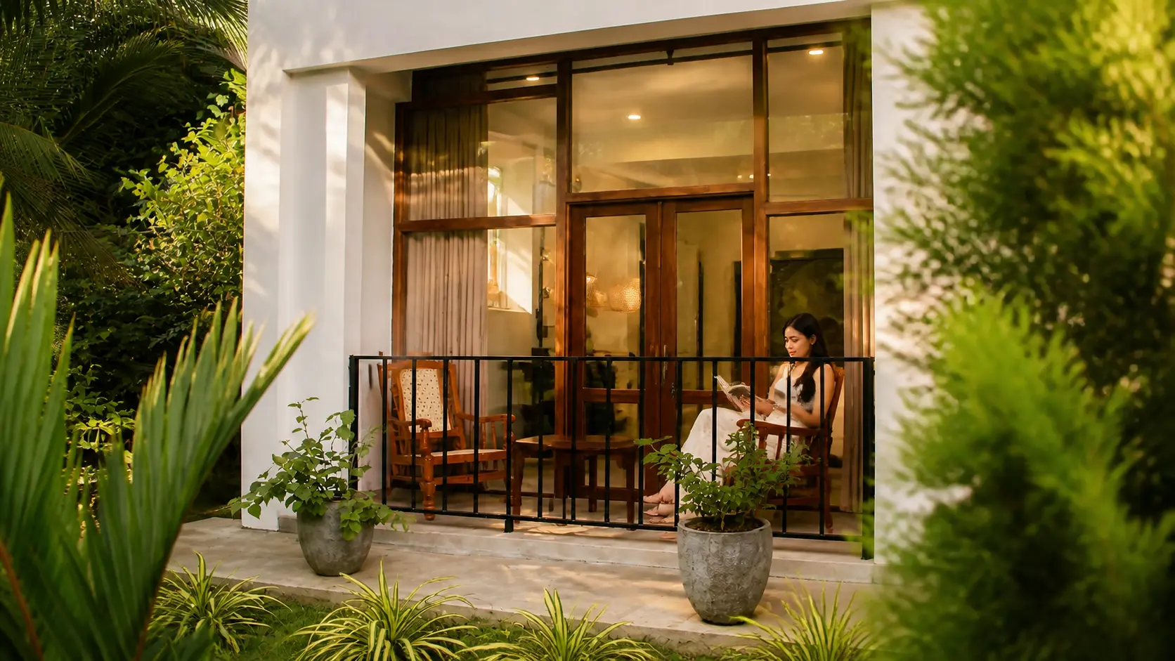 A peaceful private patio overlooking the garden